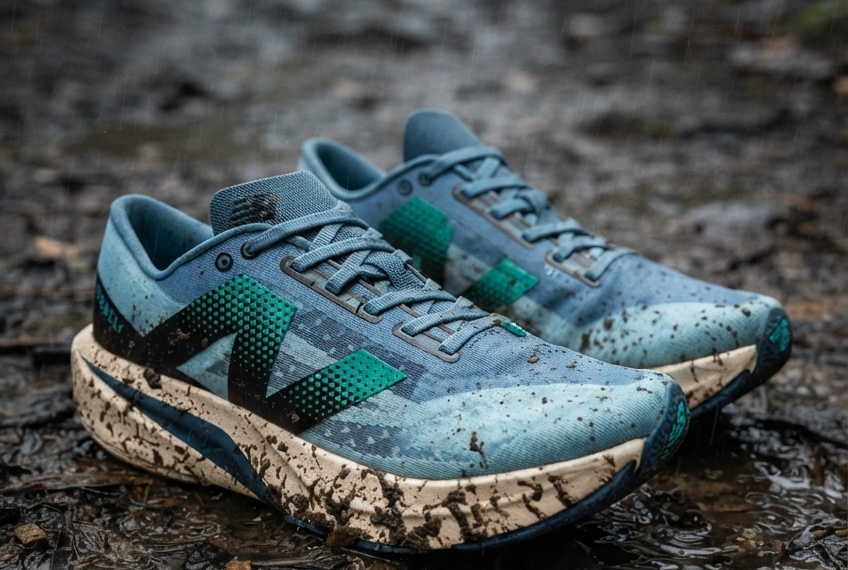 new balance rrunnning shoes in the mud