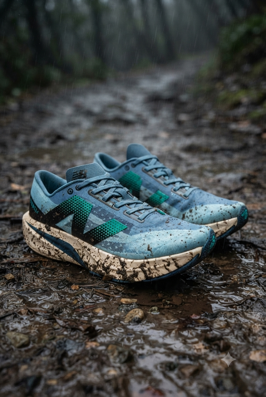 new balance rrunnning shoes in the mud