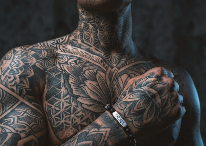 tattto man wearing disel bracelet