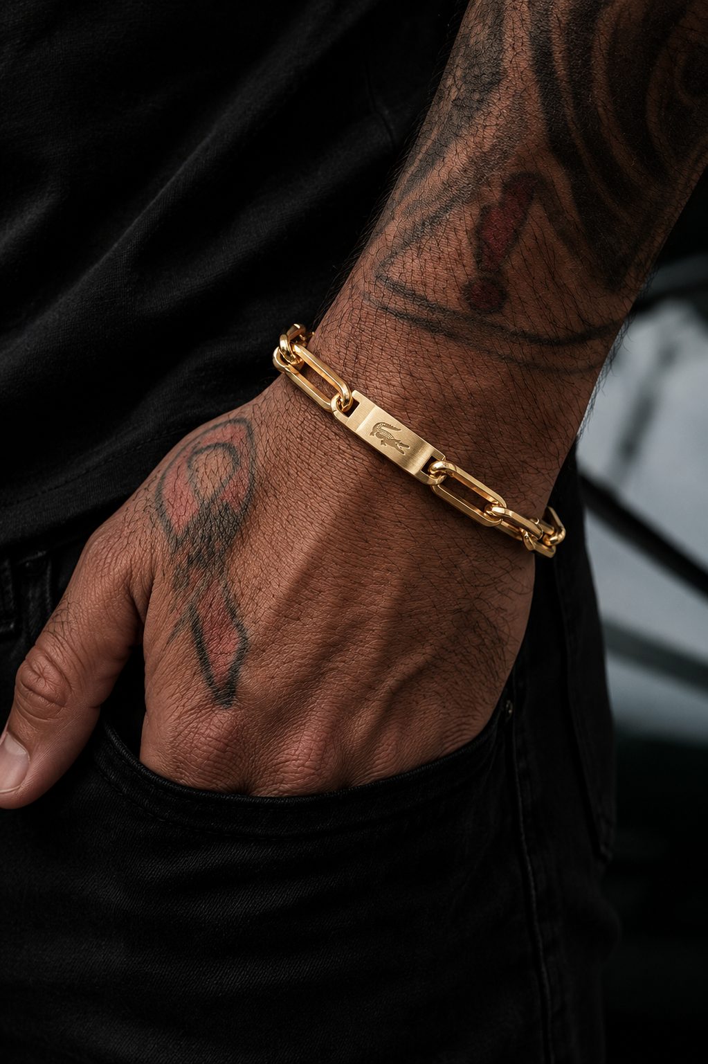 This gold bracelet makes our best men’s bracelets list for its strong metal design and clean, polished finish. It adds just enough luxury to an everyday outfit without becoming overly flashy.