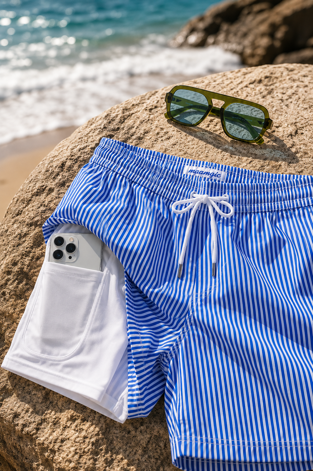 BLE SHORTD AND SUNGLASSES